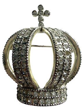 MUSEUM REPRODUCTIONS NUPTIAL Crown Brooch PIN ALEXANDRA FEODOROVNAS Rhinestones